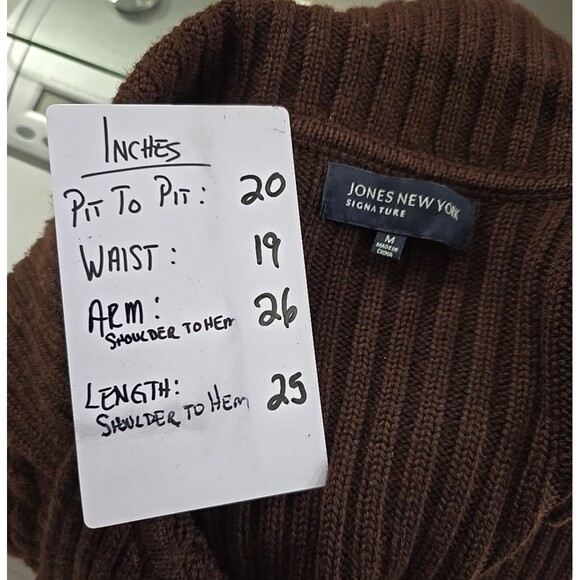 Jones New York Dark Academia Merino Wool Brown Chunky Cardigan Sweater Womens M - Picture 5 of 7